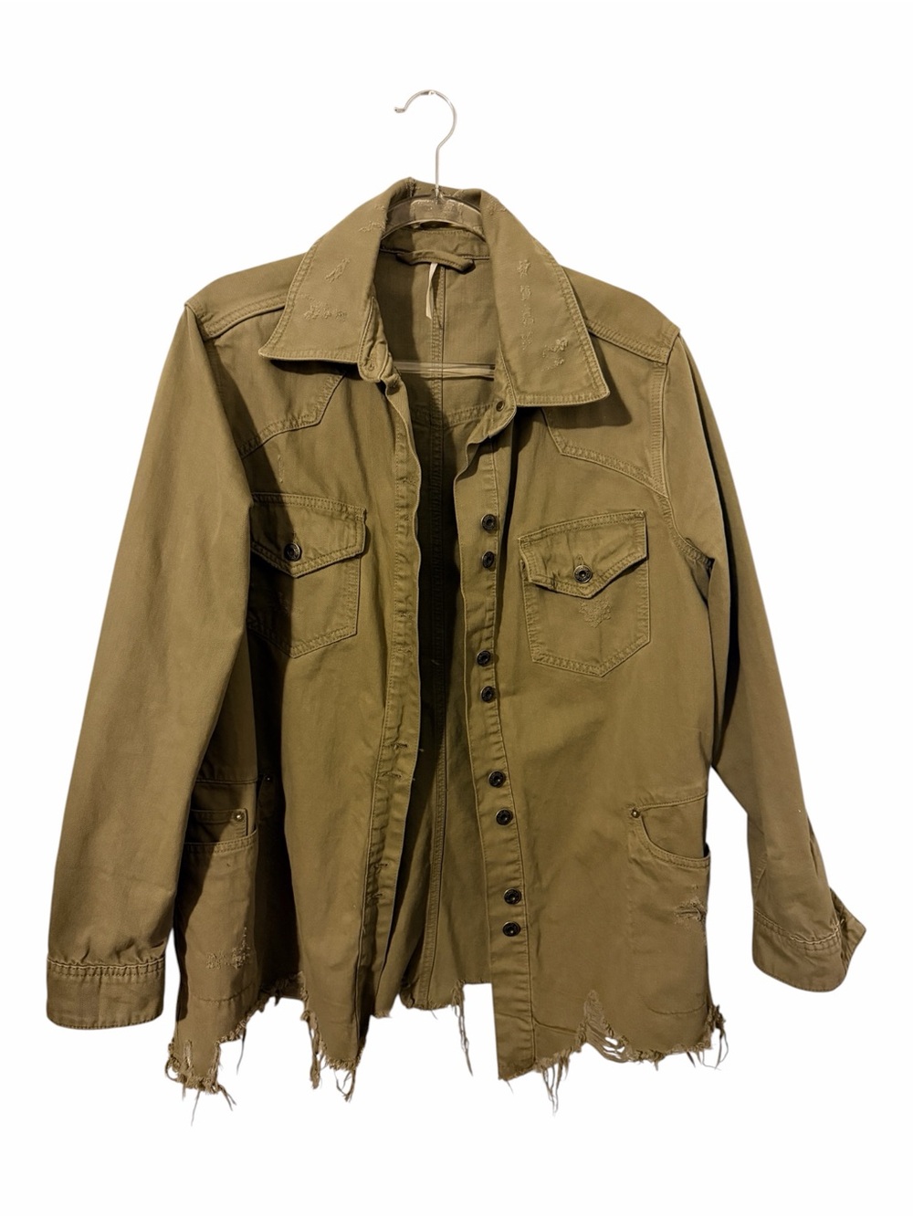 Free People Distressed Utility Jacket in Olive